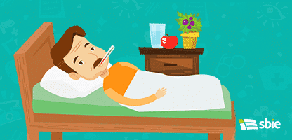 Homem doente com termômetro na cama